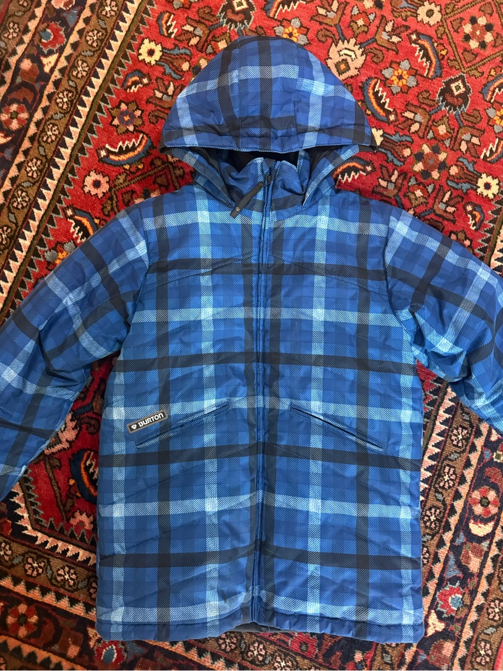 Burton Blue Plaid Hooded Ski Jacket